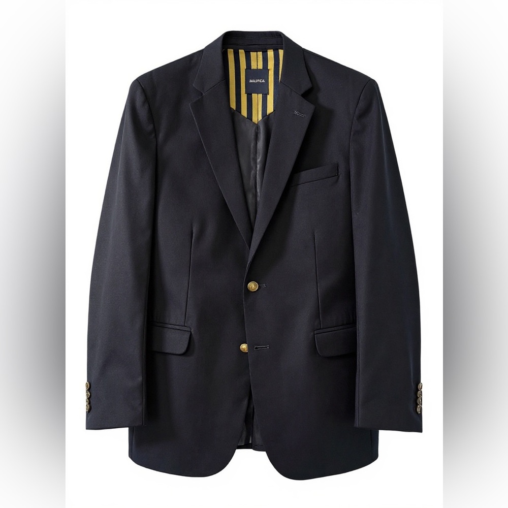 Nautica Men's Black Jacket with Gold Buttons